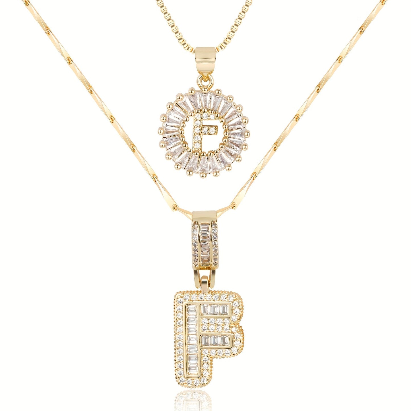 14k Gold-Plated Layered Necklace Set with Diamond Initial Pendants – Elegant Jewelry for Personal Style 57