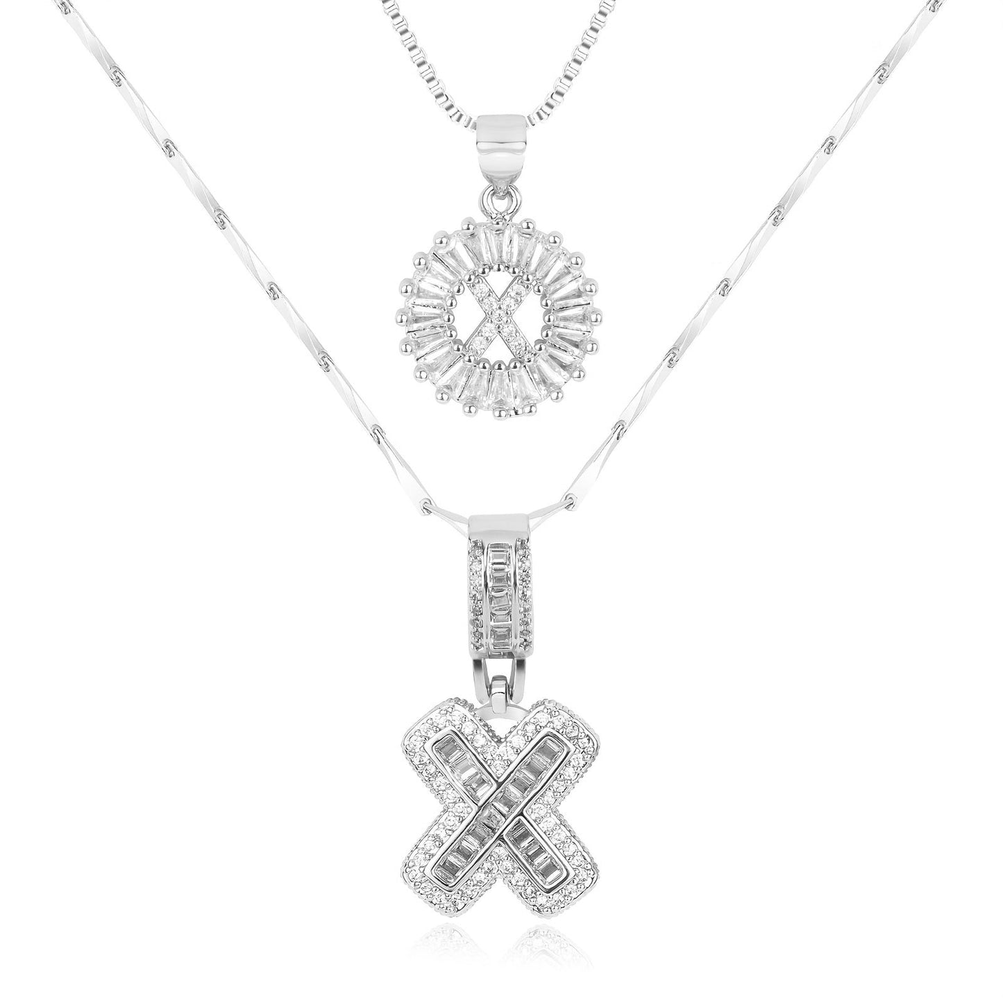 14k Gold-Plated Layered Necklace Set with Diamond Initial Pendants – Elegant Jewelry for Personal Style 59