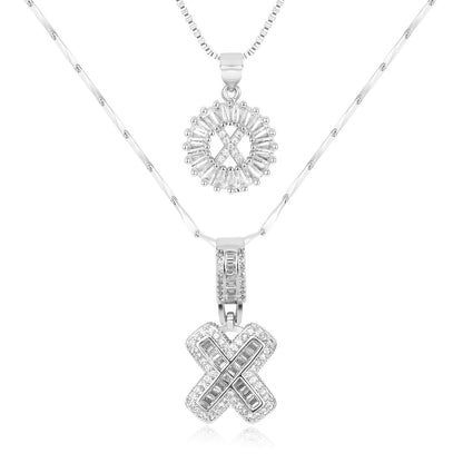 14k Gold-Plated Layered Necklace Set with Diamond Initial Pendants – Elegant Jewelry for Personal Style 59