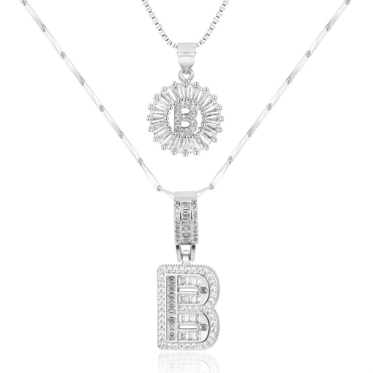 14k Gold-Plated Layered Necklace Set with Diamond Initial Pendants – Elegant Jewelry for Personal Style 9
