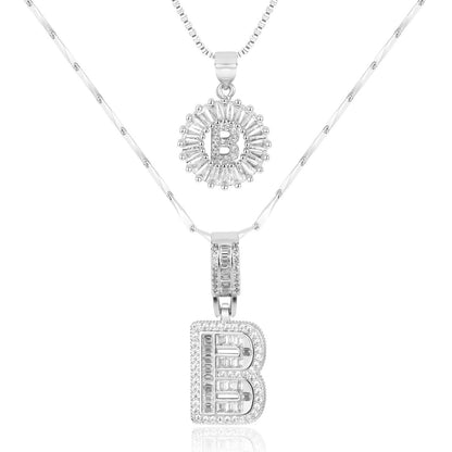 14k Gold-Plated Layered Necklace Set with Diamond Initial Pendants – Elegant Jewelry for Personal Style 9