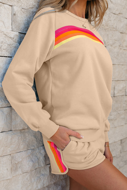 Women's Striped Pullover and Shorts Set - View 6 | Hensley London