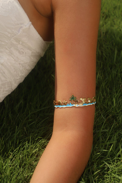 Unisex Bracelet Gold Stainless Steel Coconut Tree Ocean - 2