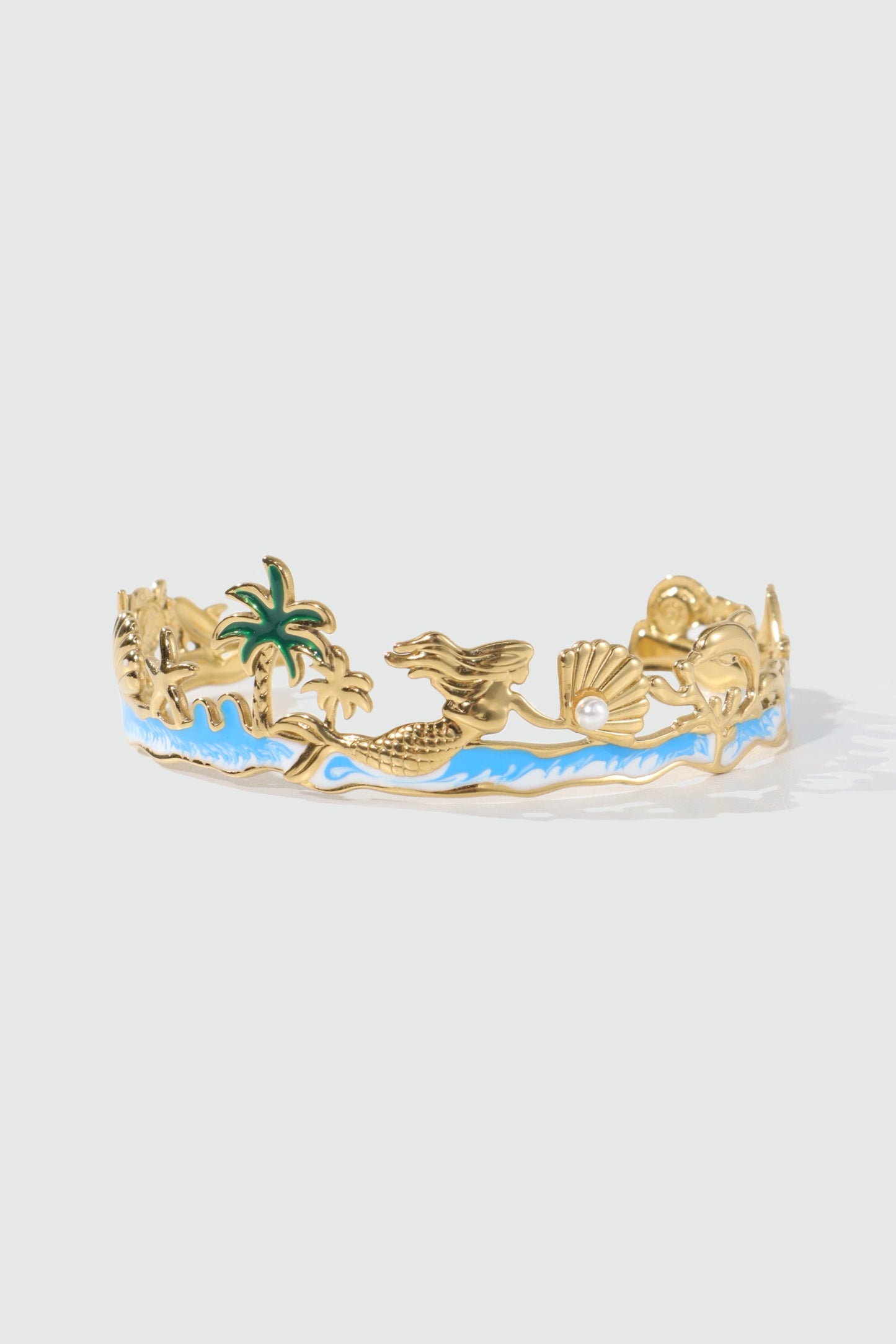 Unisex Bracelet Gold Stainless Steel Coconut Tree Ocean - 6
