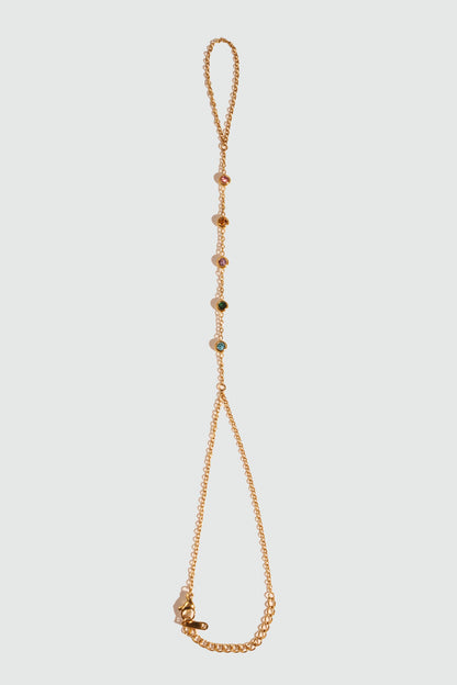 Unisex Hand Chain Bracelet Gold Stainless Steel Color Gem - 4