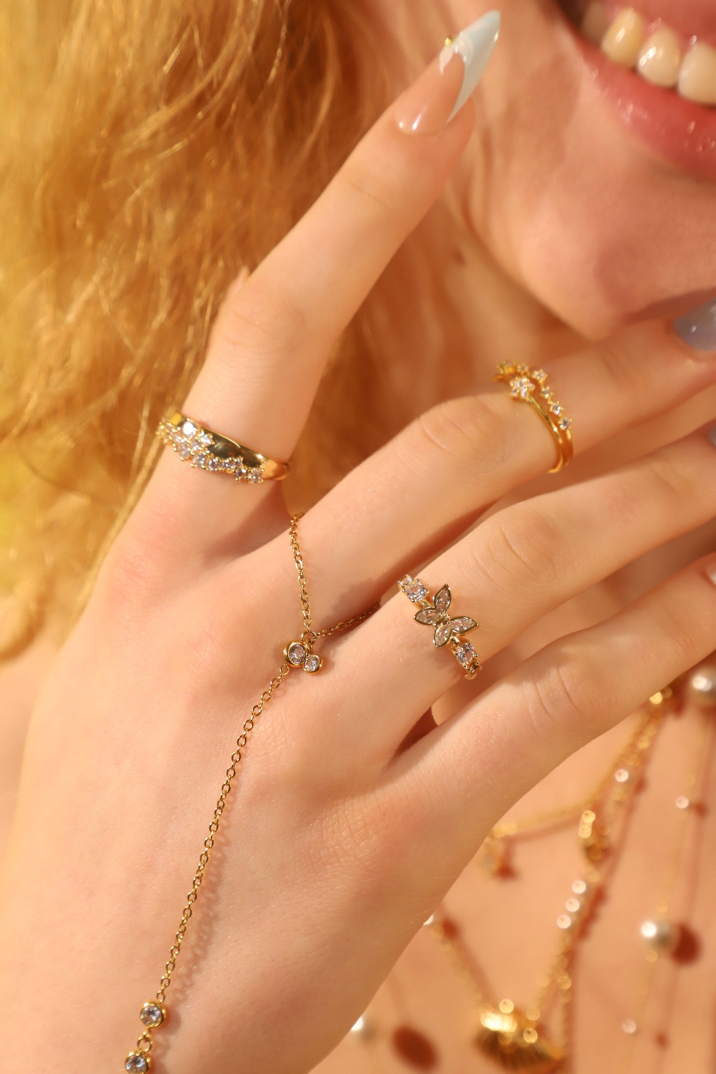 Men's Hand Chain Bracelet Gold Stainless Steel Zirconia - 2