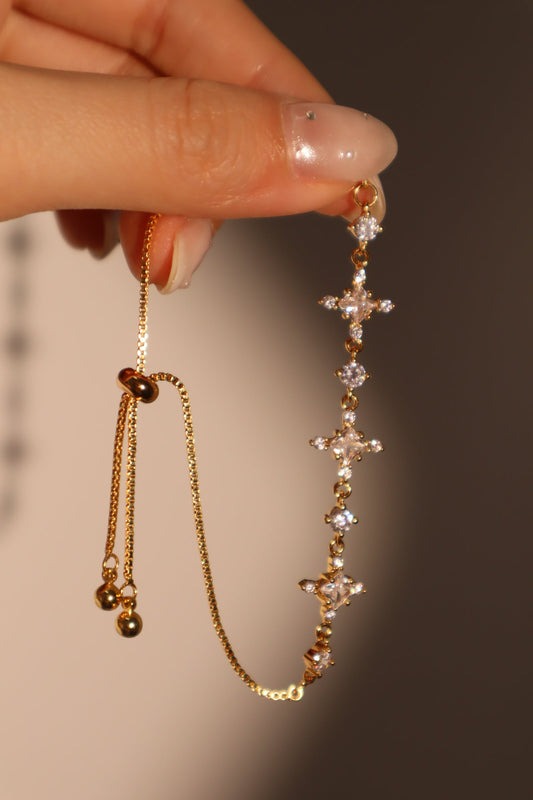 Unisex Bracelet Gold Plated Zirconia Diamond Adjustable 10 in - 1