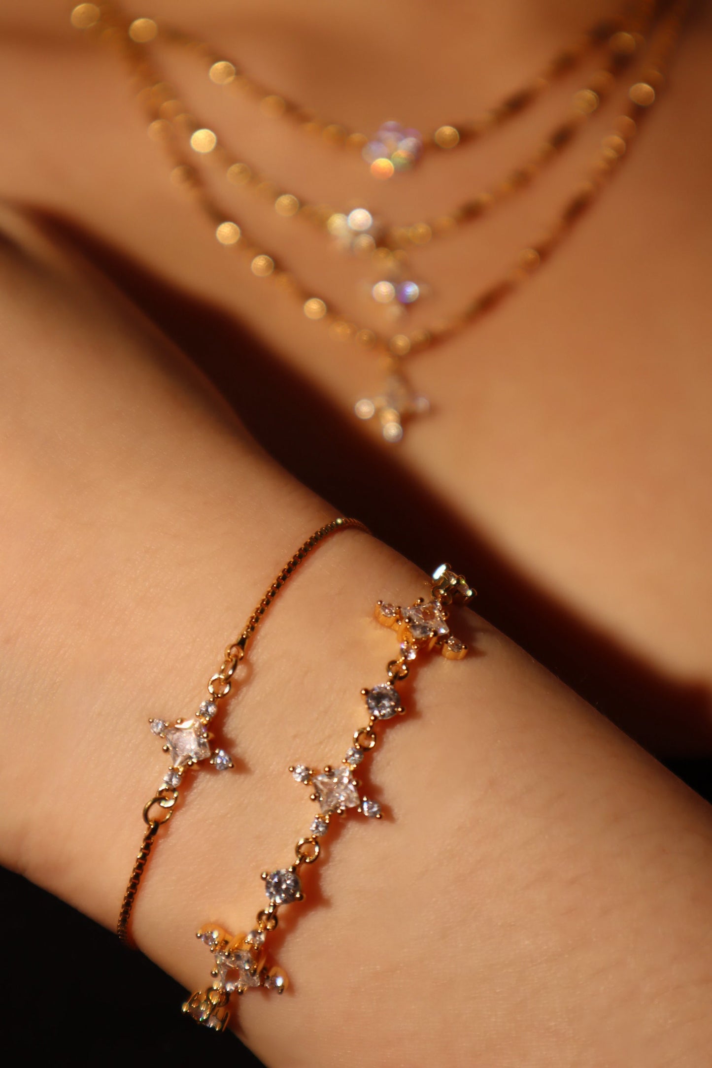 Unisex Bracelet Gold Plated Zirconia Diamond Adjustable 10 in - 2