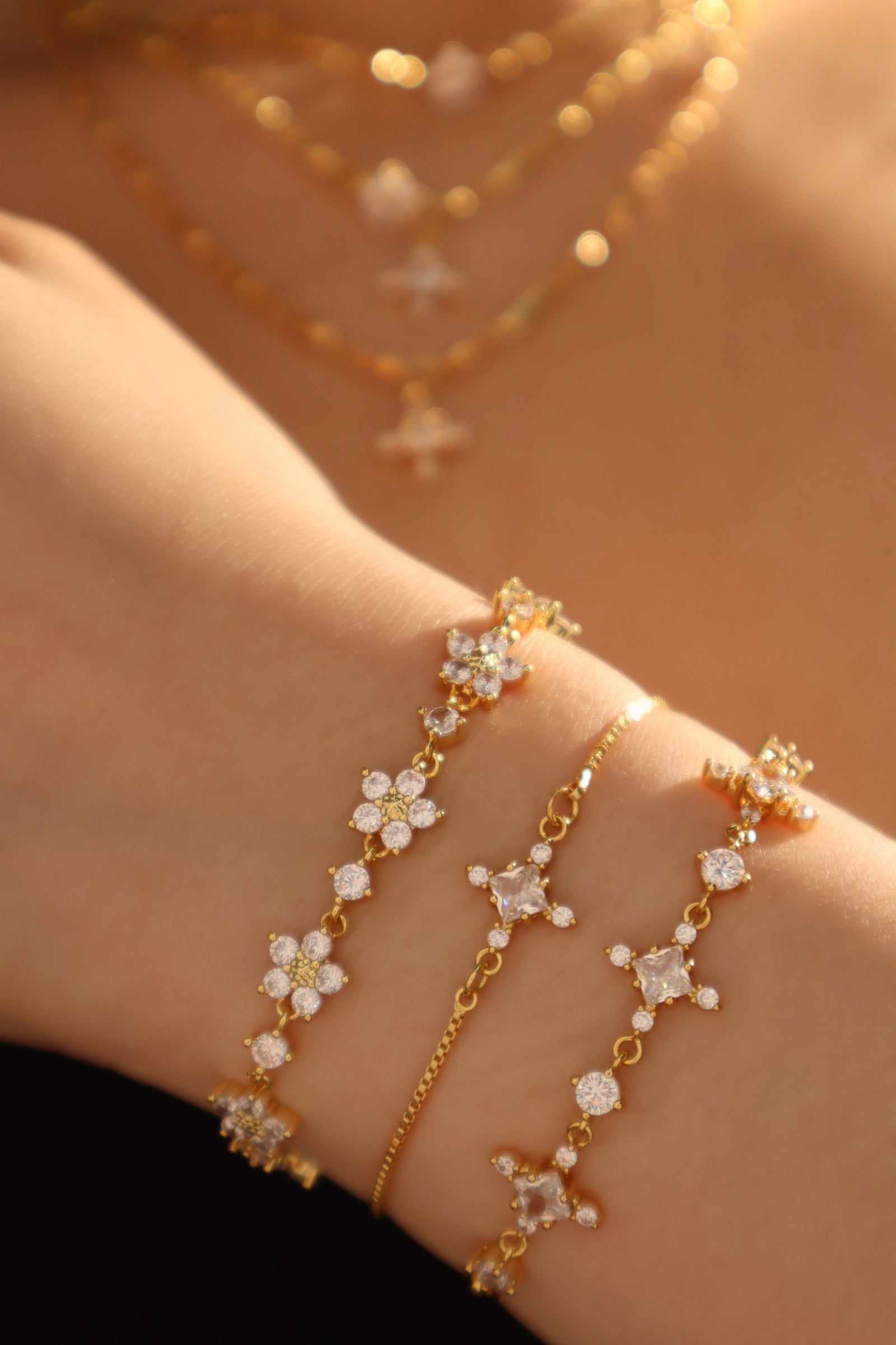 Unisex Bracelet Gold Plated Zirconia Diamond Adjustable 10 in - 4