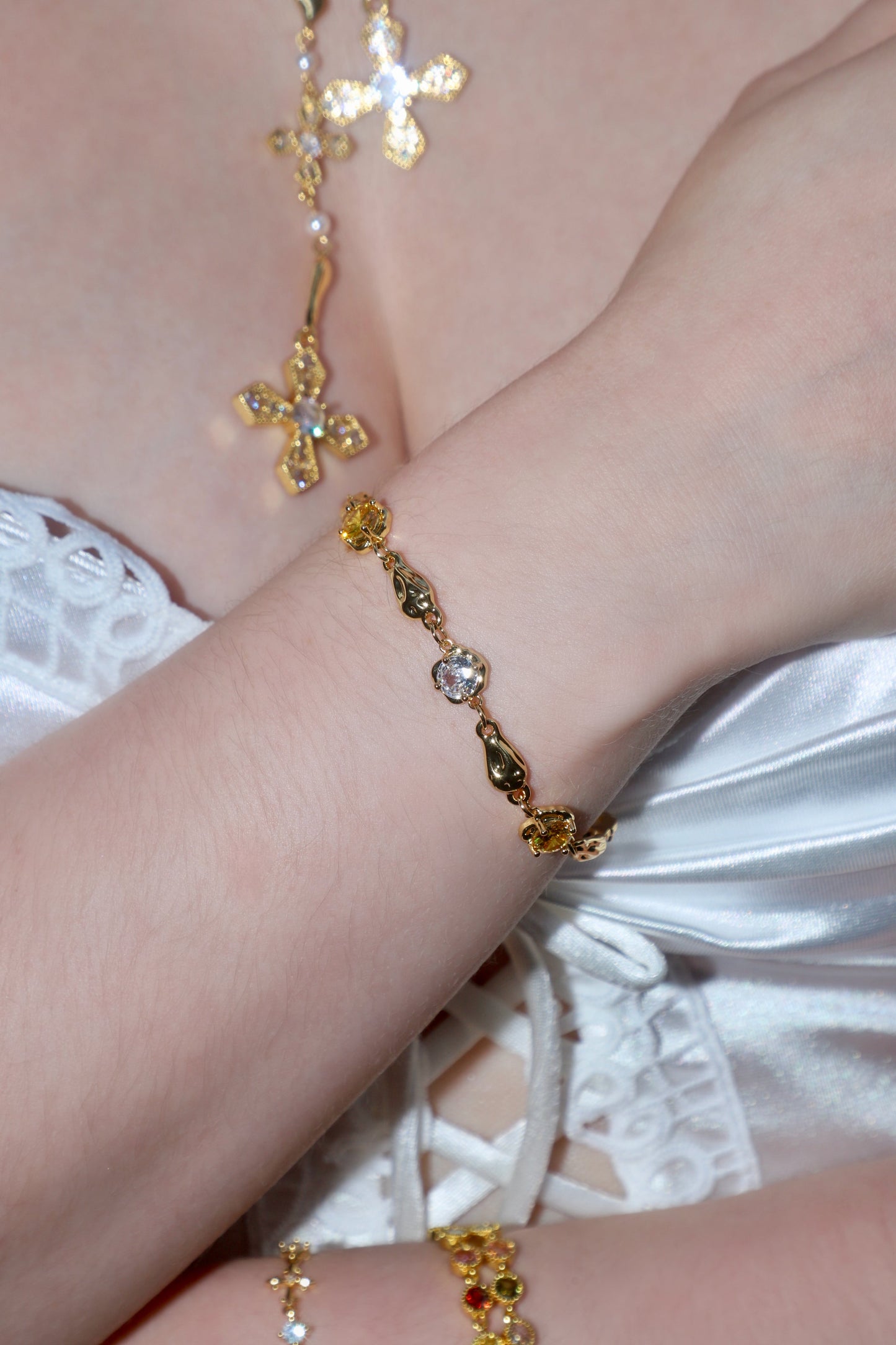 Men's Bracelet Yellow Citrine Zirconia 18K Gold Plated - 2