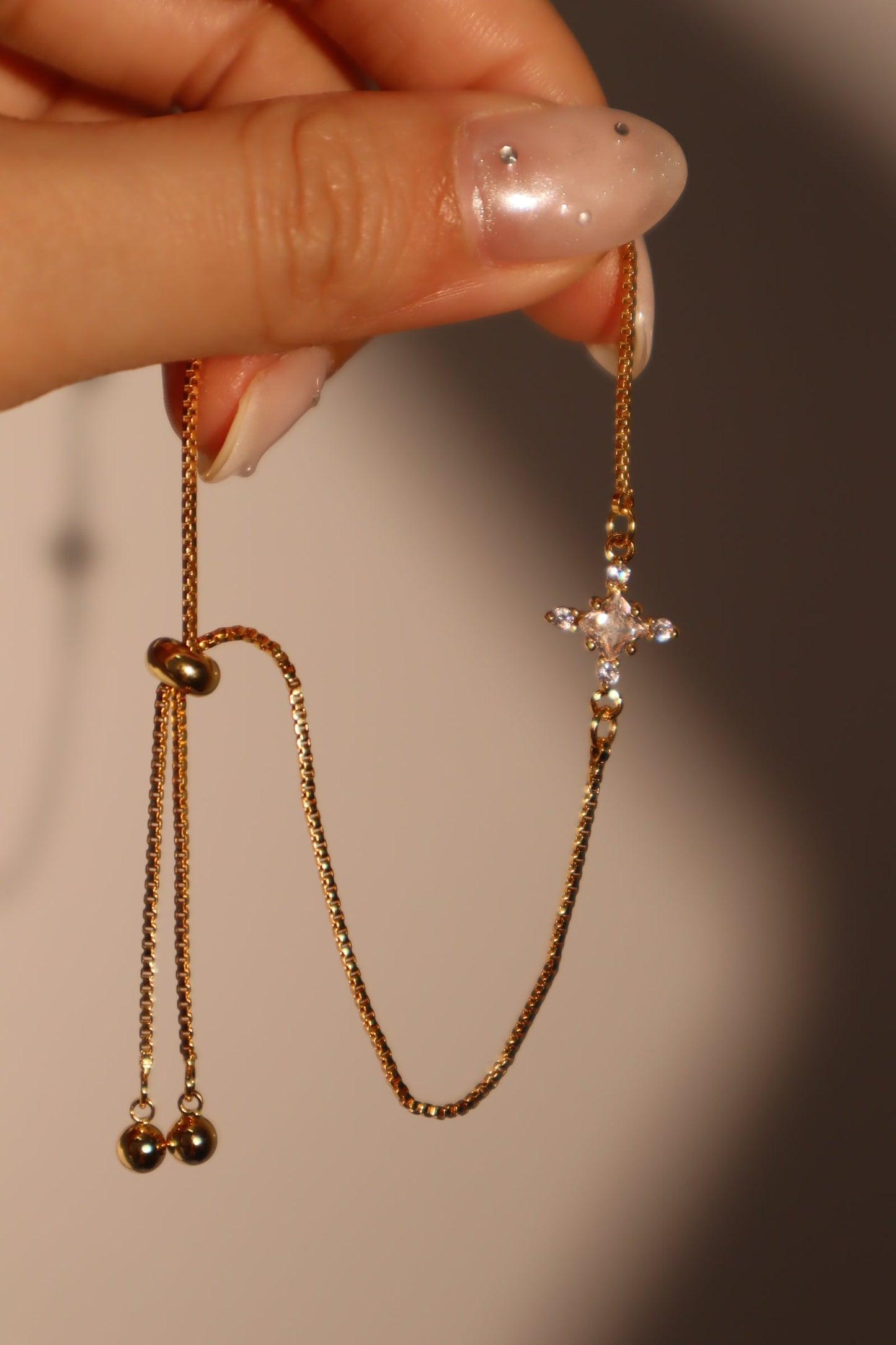 Men's Bracelet Gold Plated Adjustable 10 Inch with Diamond Cross Pendant - 3