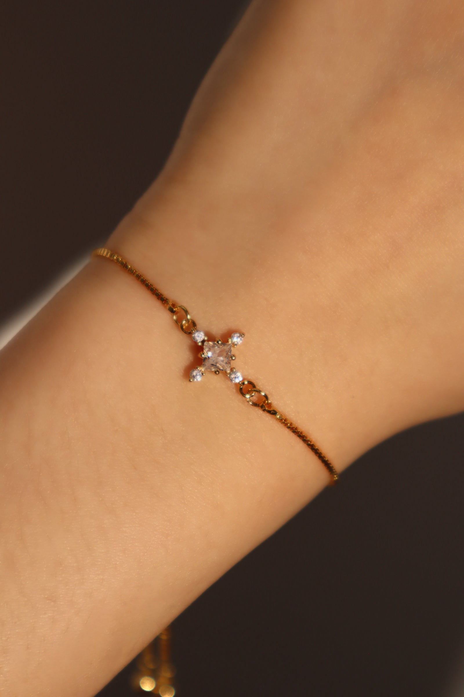 Men's Bracelet Gold Plated Adjustable 10 Inch with Diamond Cross Pendant - 6