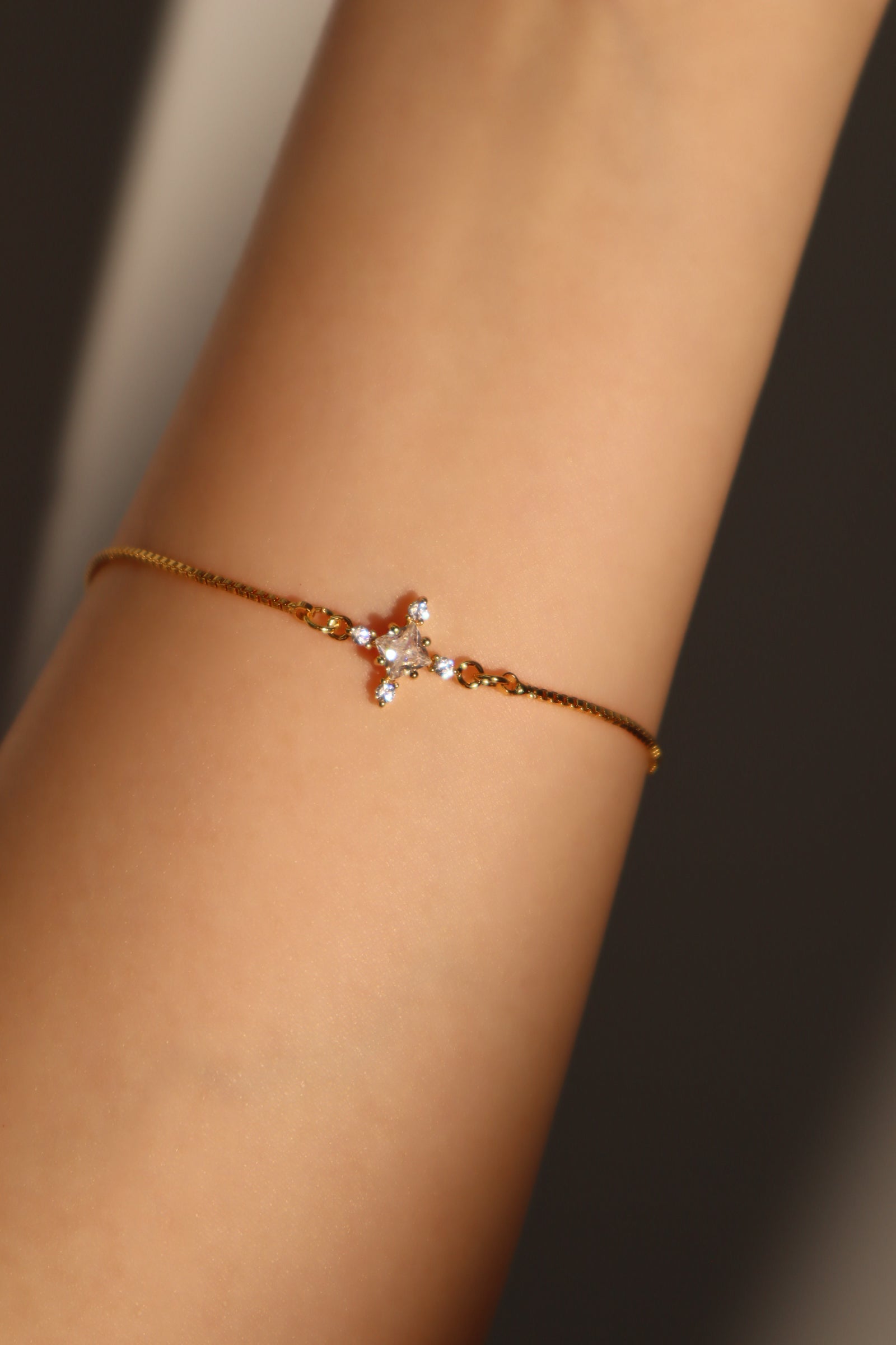 Men's Bracelet Gold Plated Adjustable 10 Inch with Diamond Cross Pendant - 7