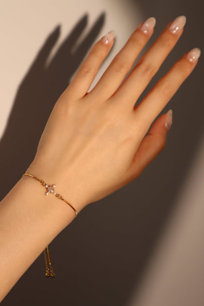 Men's Bracelet Gold Plated Adjustable 10 Inch with Diamond Cross Pendant - 8