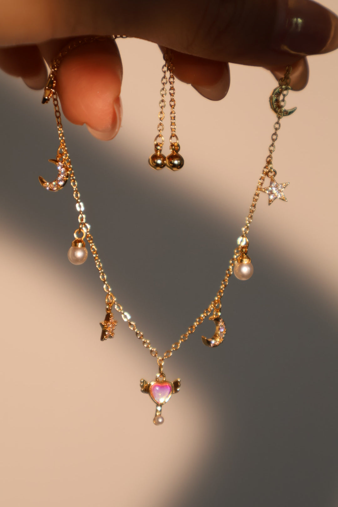 Unisex Bracelet Gold Plated Moon Star Zirconia Adjustable - 1