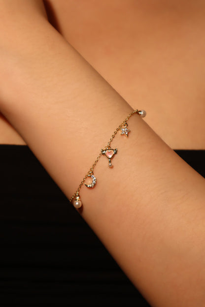 Unisex Bracelet Gold Plated Moon Star Zirconia Adjustable - 2