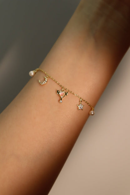 Unisex Bracelet Gold Plated Moon Star Zirconia Adjustable - 3