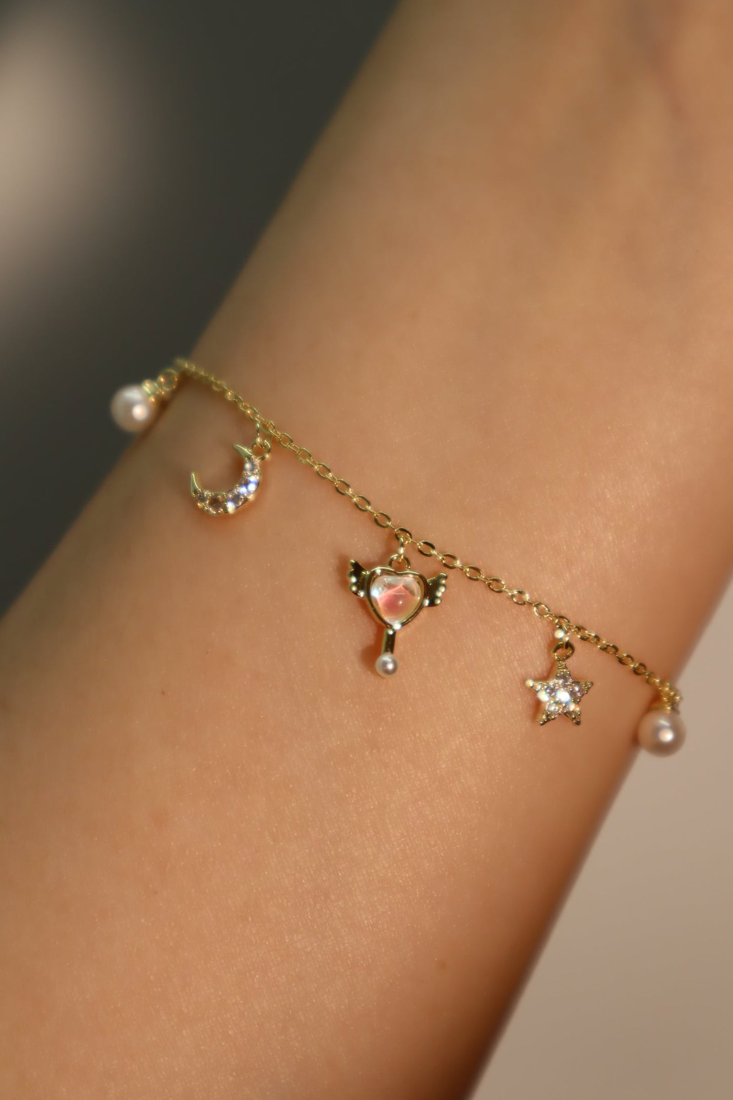 Unisex Bracelet Gold Plated Moon Star Zirconia Adjustable - 4