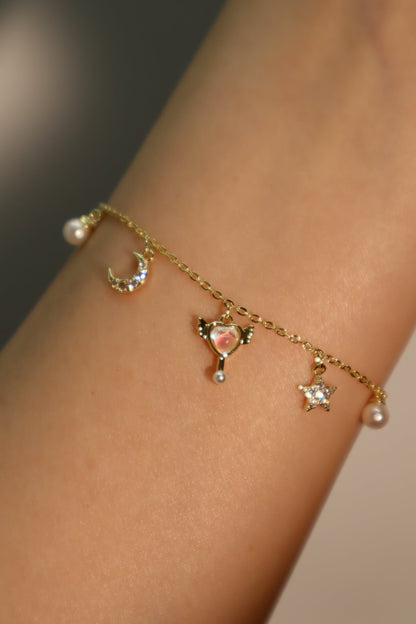 Unisex Bracelet Gold Plated Moon Star Zirconia Adjustable - 4