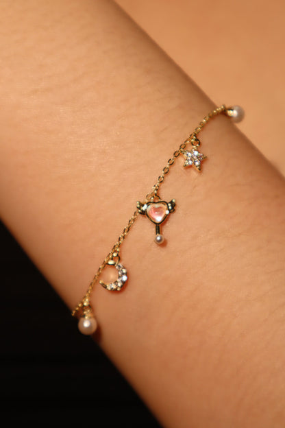 Unisex Bracelet Gold Plated Moon Star Zirconia Adjustable - 5