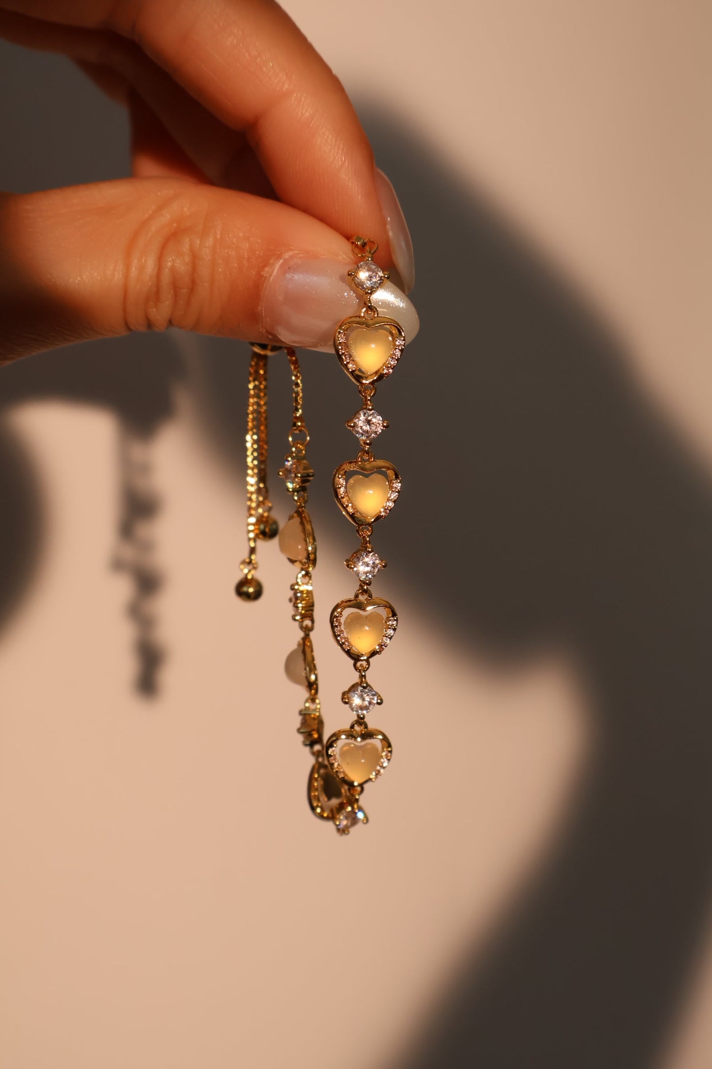 Men's Bracelet Gold Plated Heart Zirconia Moonstone Adjustable 8.8 in. - 4