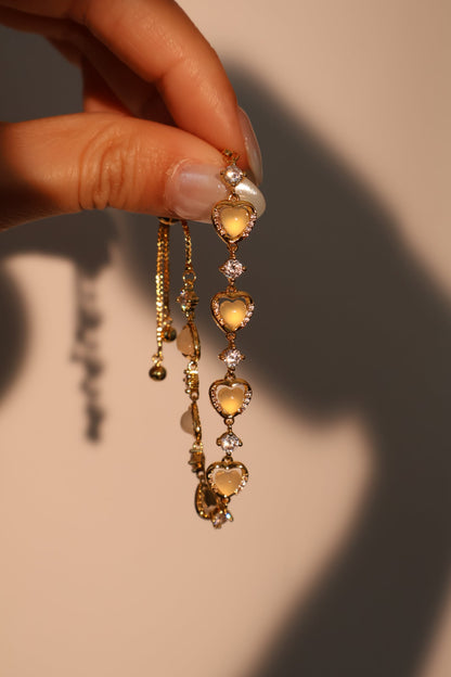 Men's Bracelet Gold Plated Heart Zirconia Moonstone Adjustable 8.8 in. - 4