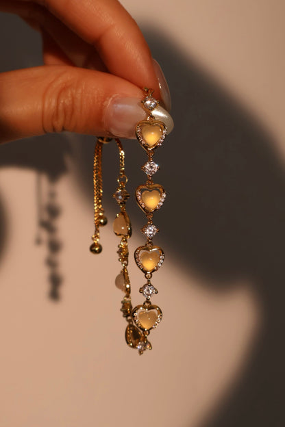 Men's Bracelet Gold Plated Heart Zirconia Moonstone Adjustable 8.8 in. - 5