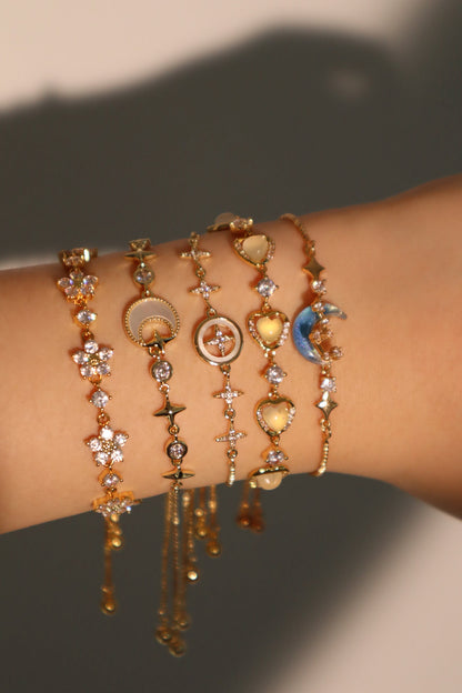 Men's Bracelet Gold Plated Heart Zirconia Moonstone Adjustable 8.8 in. - 6