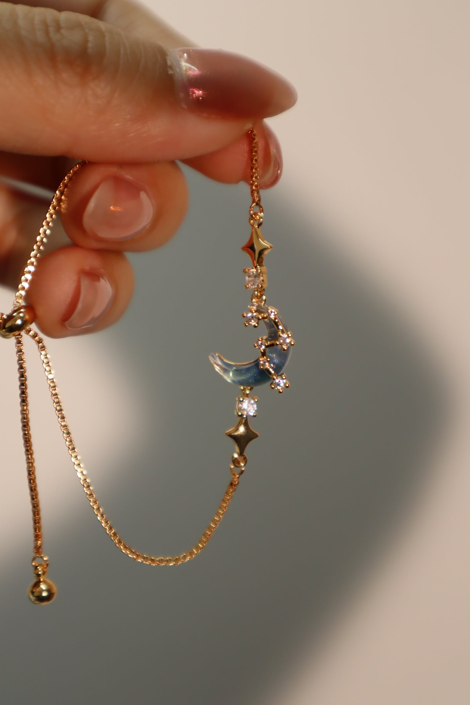 Unisex Bracelet Gold Plated Moonstone Adjustable Length - 1