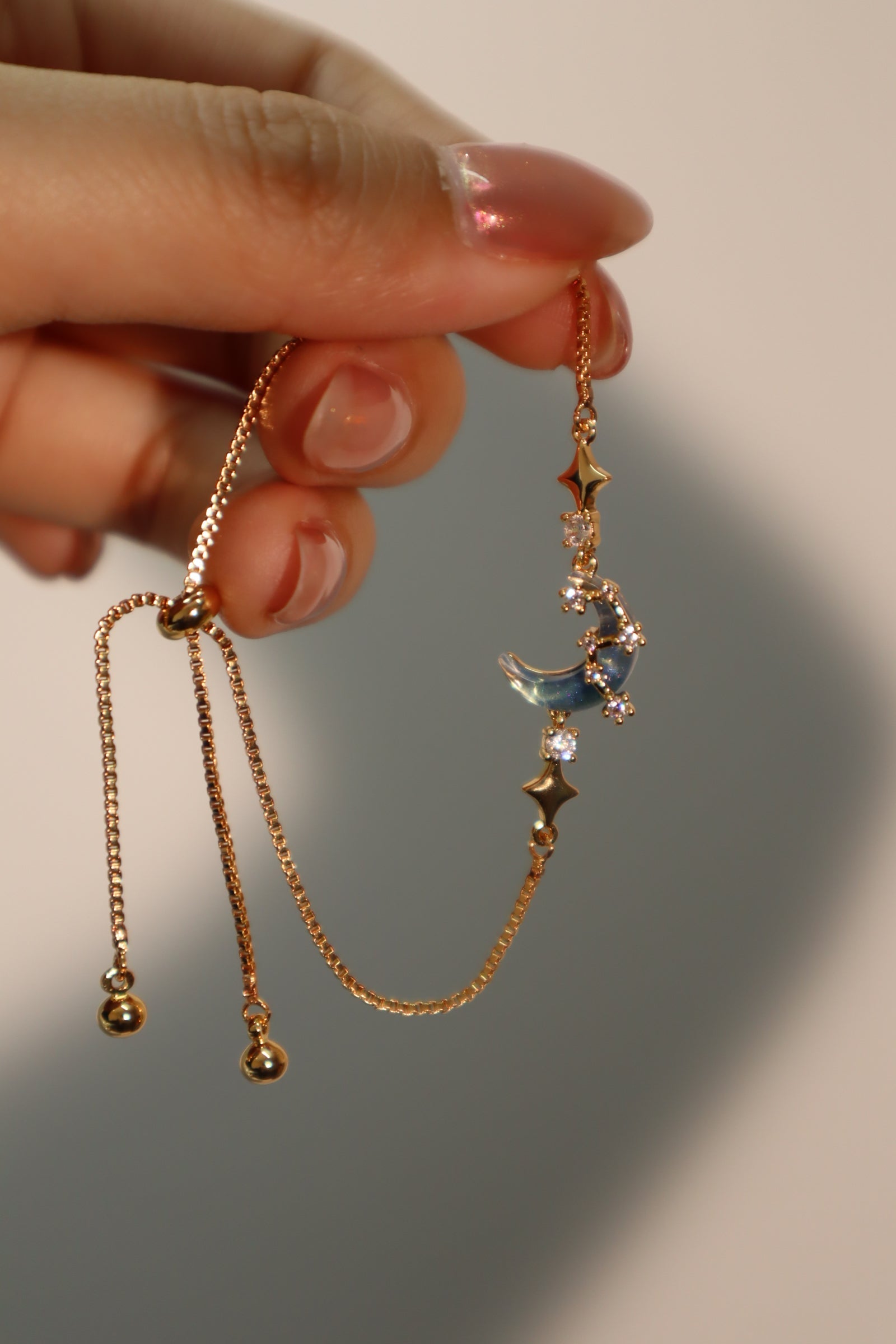 Unisex Bracelet Gold Plated Moonstone Adjustable Length - 3