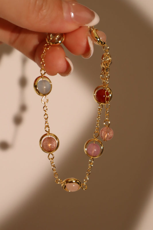 Unisex Bracelet 18K Gold Plated Multi Color Moonstones - 1