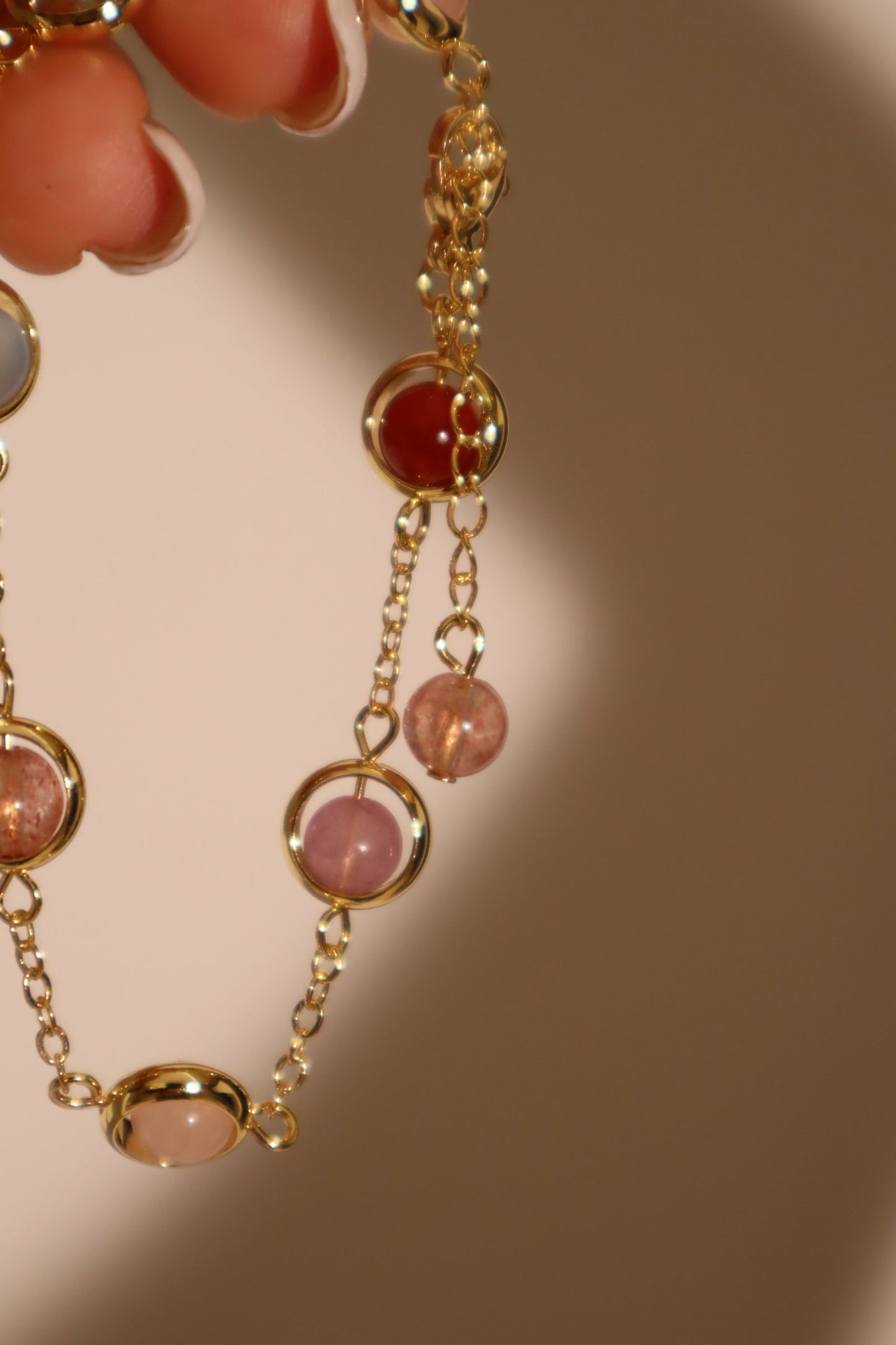 Unisex Bracelet 18K Gold Plated Multi Color Moonstones - 2