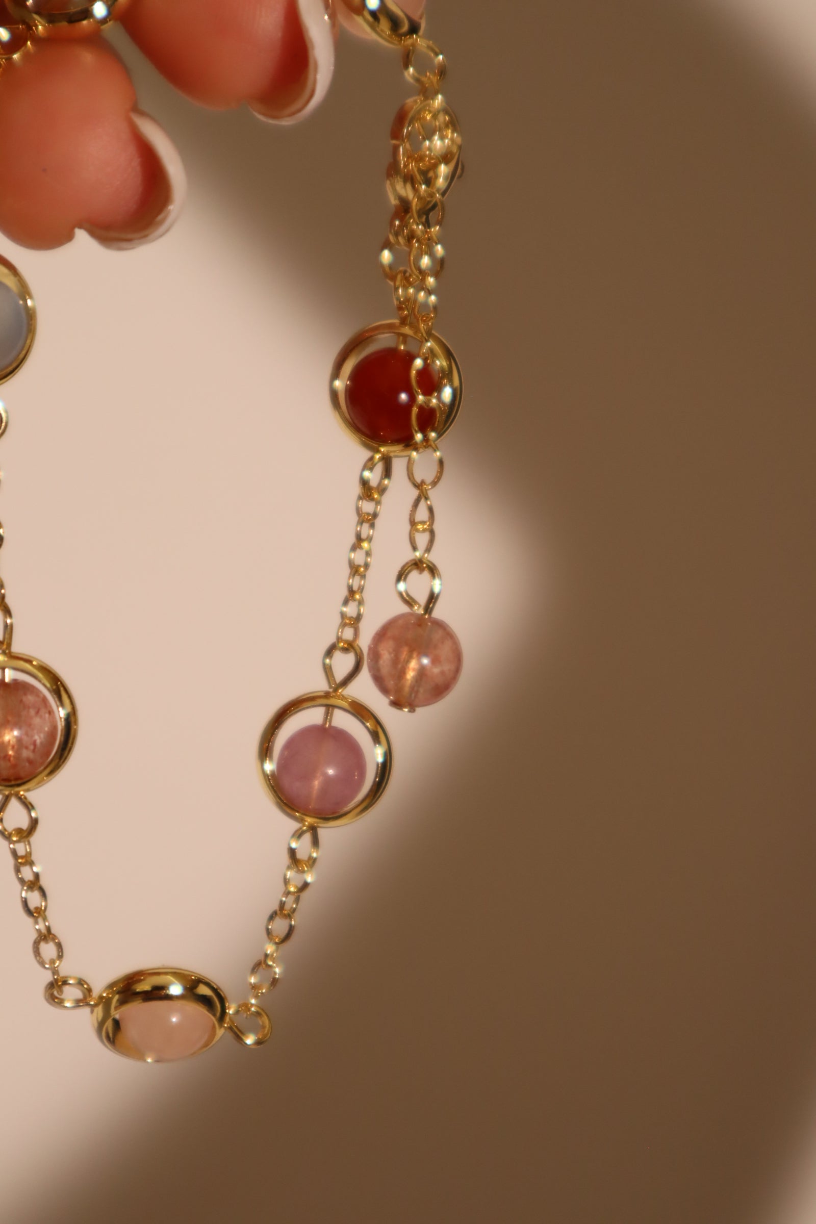 Unisex Bracelet 18K Gold Plated Multi Color Moonstones - 2