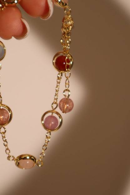 Unisex Bracelet 18K Gold Plated Multi Color Moonstones - 2