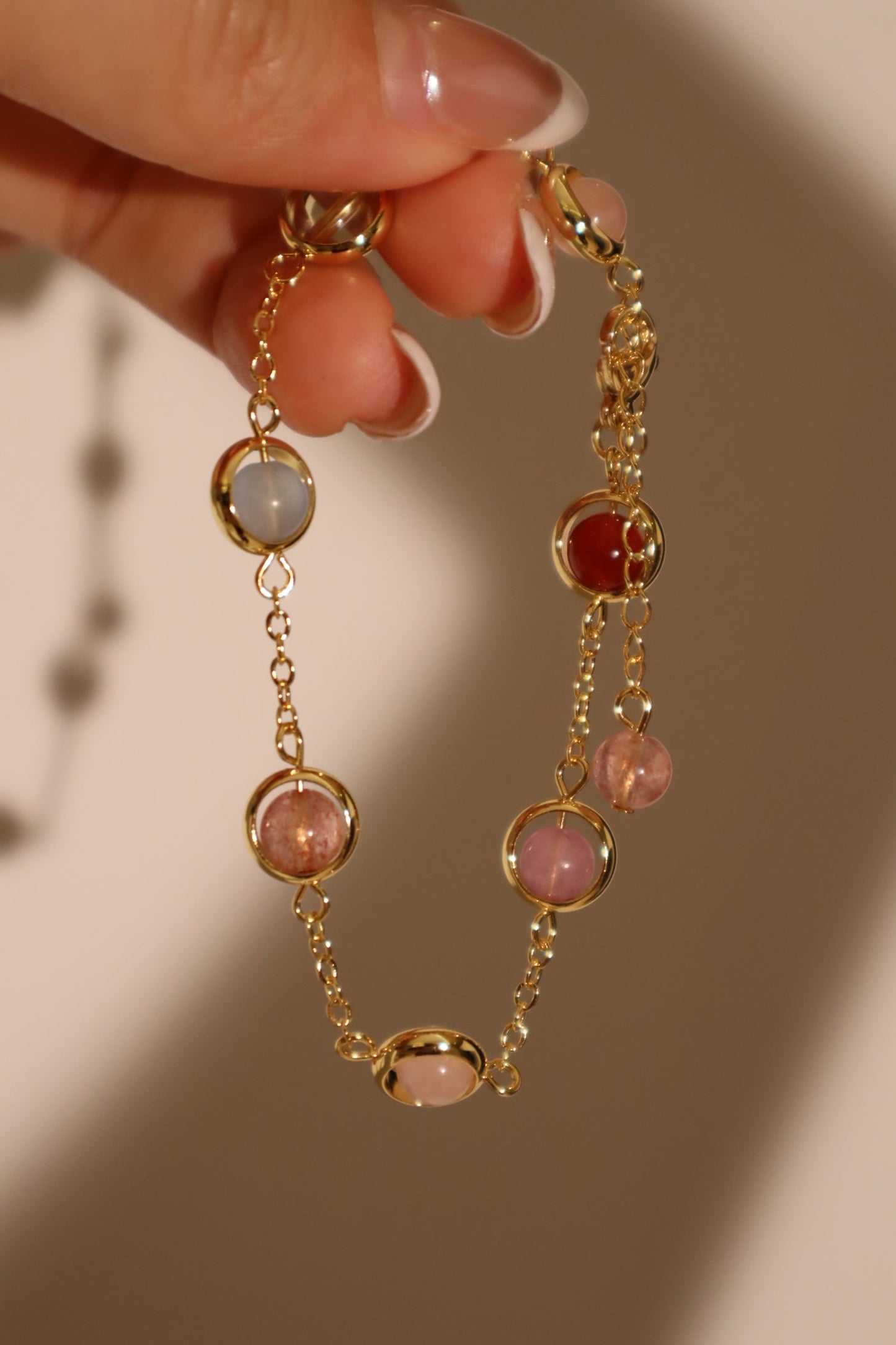 Unisex Bracelet 18K Gold Plated Multi Color Moonstones - 3