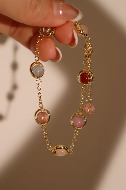 Unisex Bracelet 18K Gold Plated Multi Color Moonstones - 3