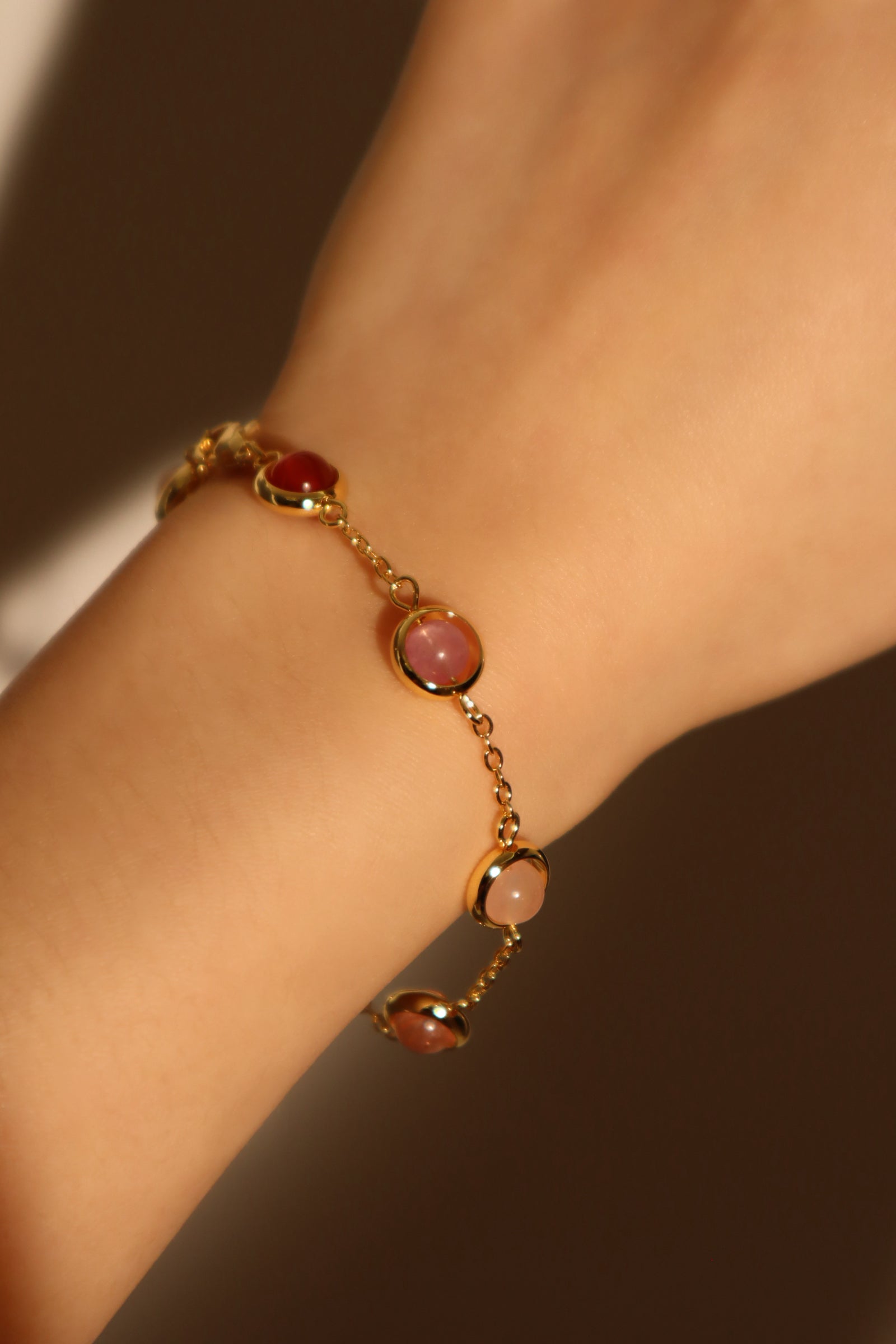 Unisex Bracelet 18K Gold Plated Multi Color Moonstones - 4