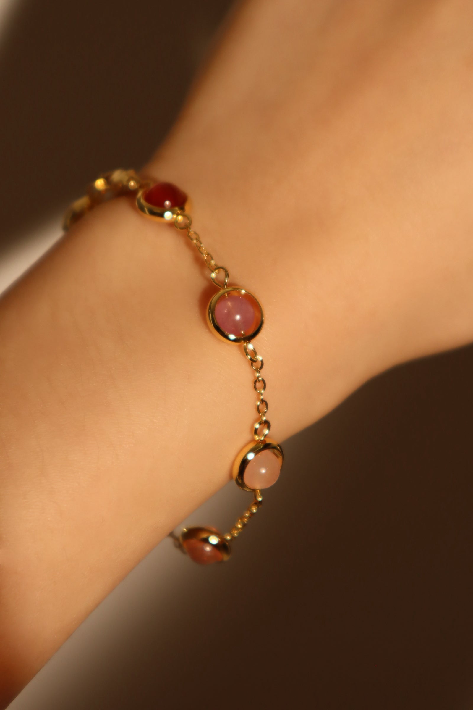 Unisex Bracelet 18K Gold Plated Multi Color Moonstones - 5