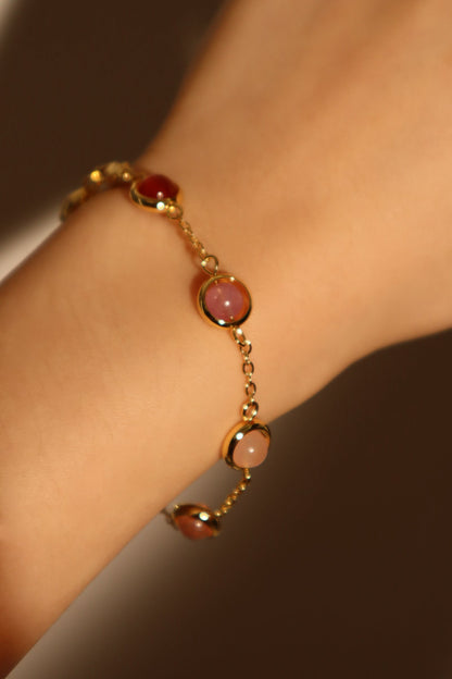 Unisex Bracelet 18K Gold Plated Multi Color Moonstones - 5