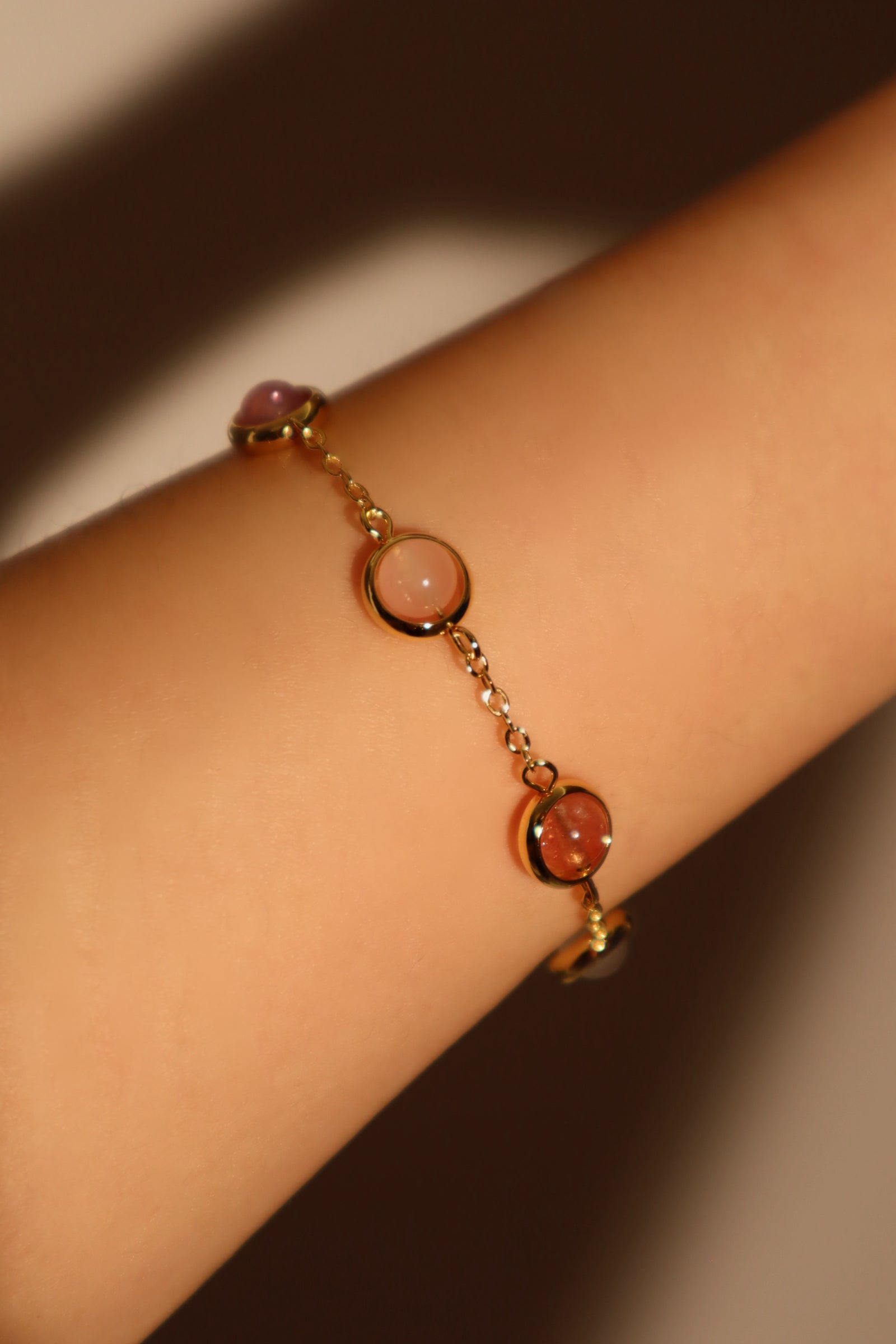 Unisex Bracelet 18K Gold Plated Multi Color Moonstones - 6