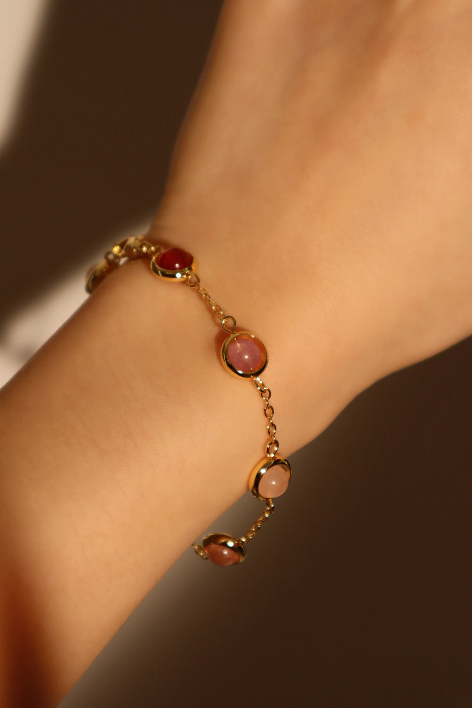 Unisex Bracelet 18K Gold Plated Multi Color Moonstones - 7