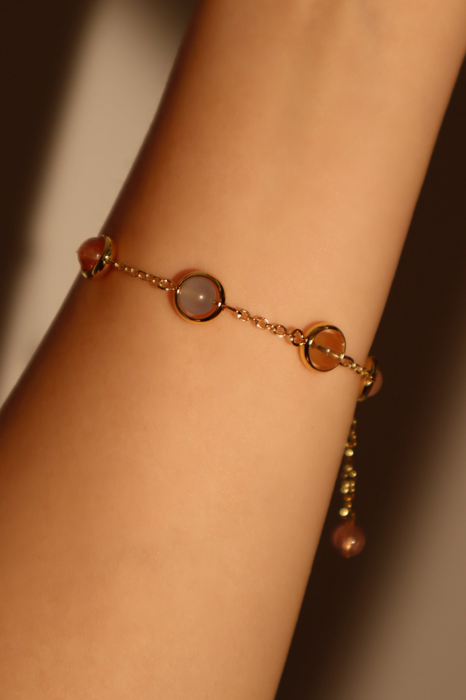 Unisex Bracelet 18K Gold Plated Multi Color Moonstones - 8