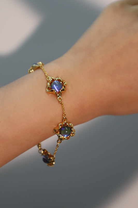 Unisex Bracelet 18K Gold Plated Deep Blue Moonstones - 2