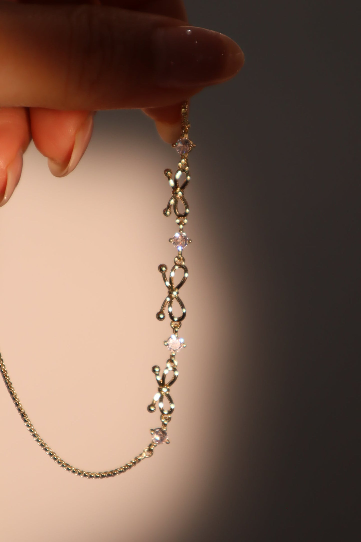 Women's Bowknot Bracelet Gold Plated Zirconia Diamonds Adjustable 9.4 in. - 3