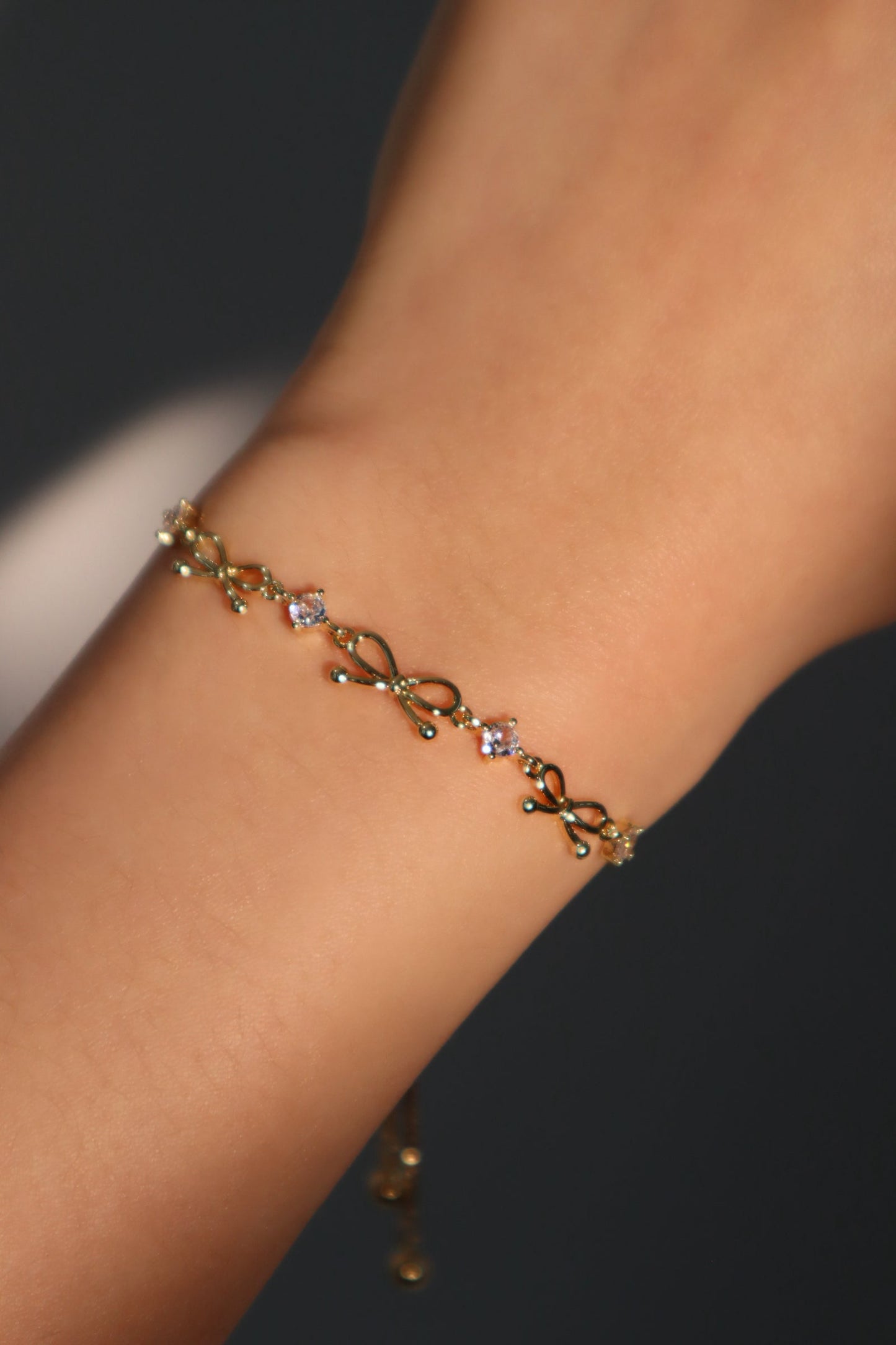 Women's Bowknot Bracelet Gold Plated Zirconia Diamonds Adjustable 9.4 in. - 4