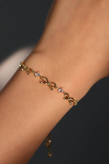 Women's Bowknot Bracelet Gold Plated Zirconia Diamonds Adjustable 9.4 in. - 4