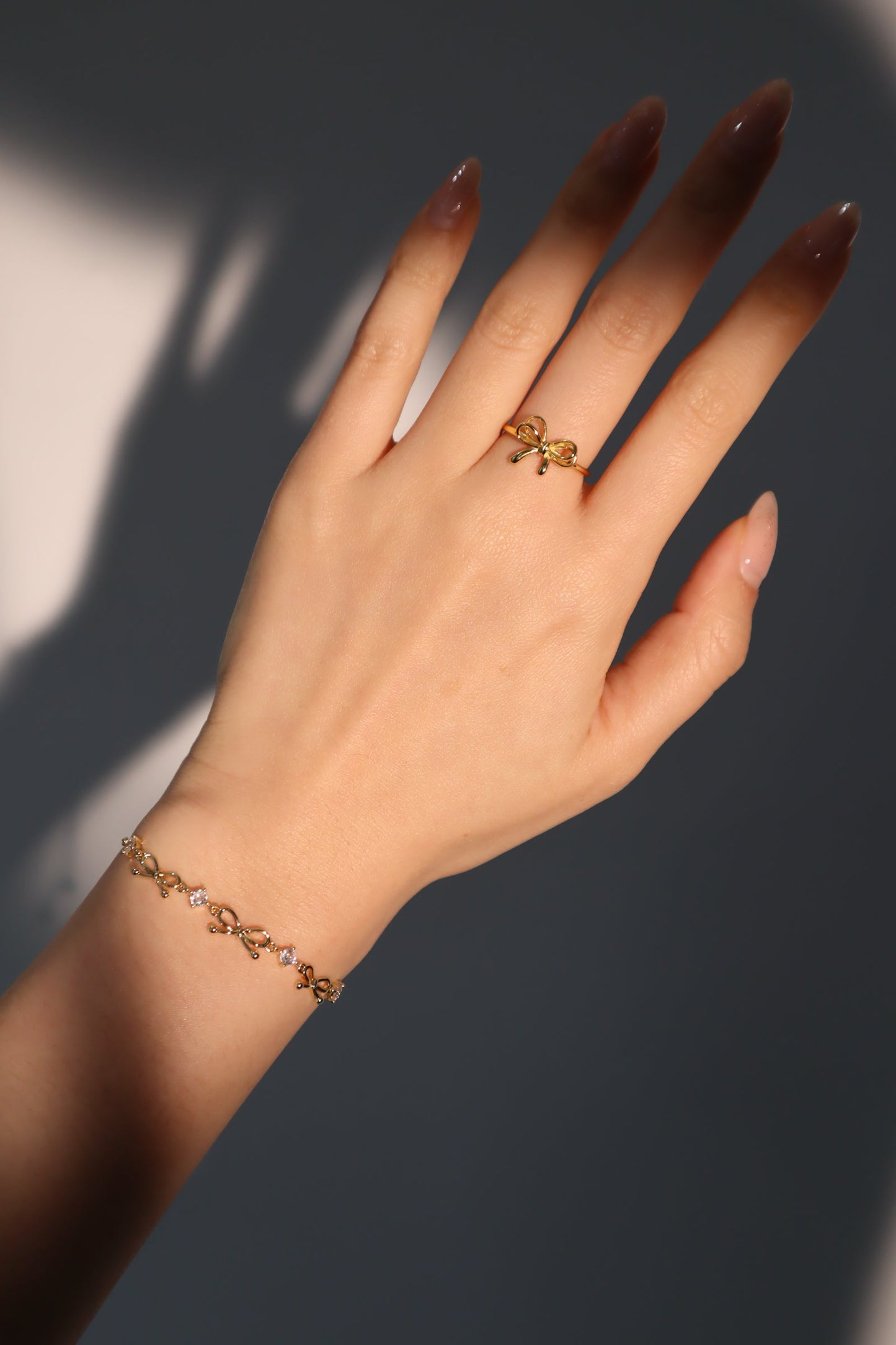 Women's Bowknot Bracelet Gold Plated Zirconia Diamonds Adjustable 9.4 in. - 7