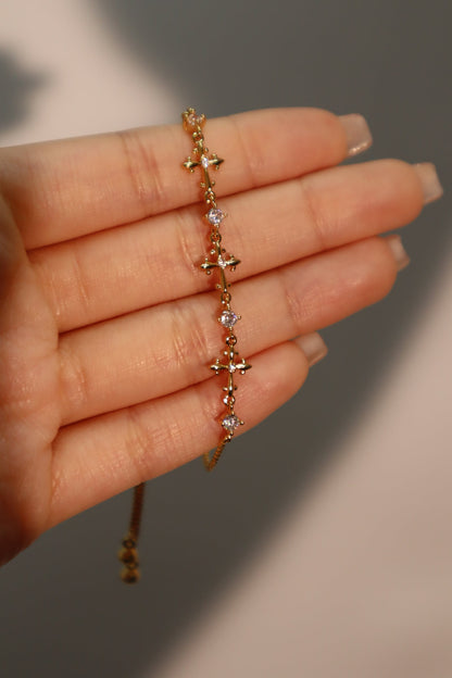 Unisex Cross Bracelet Gold Plated Zirconia Diamonds - 8