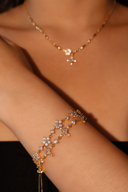 Women's Bracelet Gold Plated Zirconia Flower Design - 4