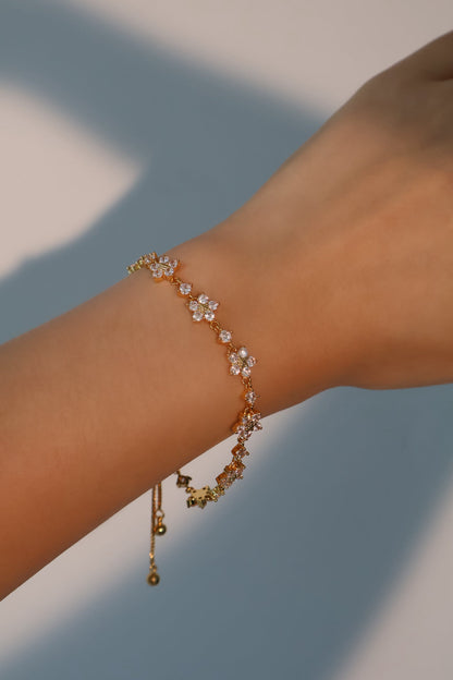 Women's Bracelet Gold Plated Zirconia Flower Design - 7